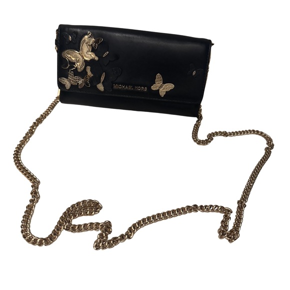 Michael Kors Black Crossbody with Gold Butterfly Accents - Picture 1 of 3